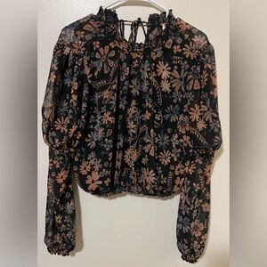 CLARISSA FLORAL PRINT HIGH NECK BLOUSE IN MIDNIGHT COMBO by FREE PEOPLE